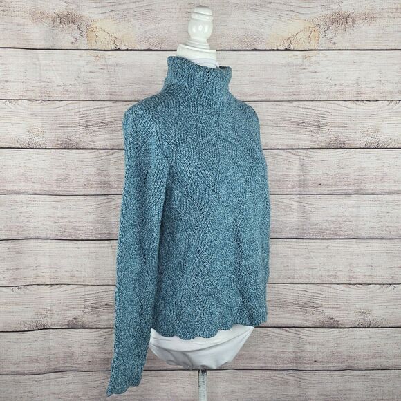 Sundance Silk Blend Blue Knit Champlain Scalloped Mock Neck Sweater XL Petite - Picture 6 of 8